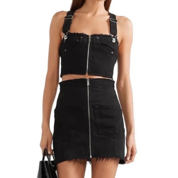 Re/Done Levis Black Denim Zipper Mini Dress - Picture 1 of 6